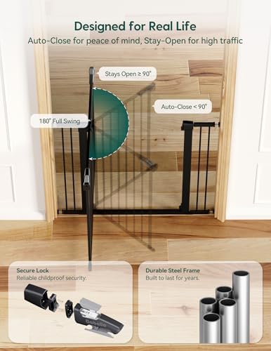 Babelio 29-55" Extra Wide Baby Gate with Door, PressGuard P7, Black - Image 6