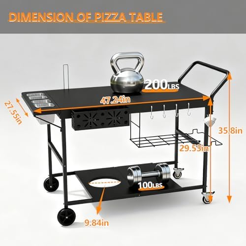 Pizza Oven Table with Topping Station, Outdoor Pizza Oven Cart, Grill Cart Table for Blackstone Griddle, Pizza Prep Station with Storage & Seasoning Tray, for Ninja, Cuisinart, Gozney - Image 4