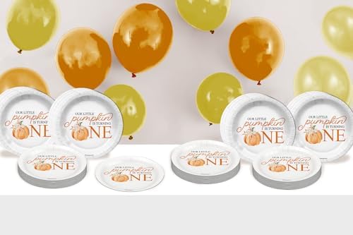 Our Little Pumpkin Is Turning One First Birthday - 32 Piece Disposable Party Supplies - Decorations for Fall 1st Birthday Round Party Plates - Large 9" Paper Plates In Bulk - Image 6