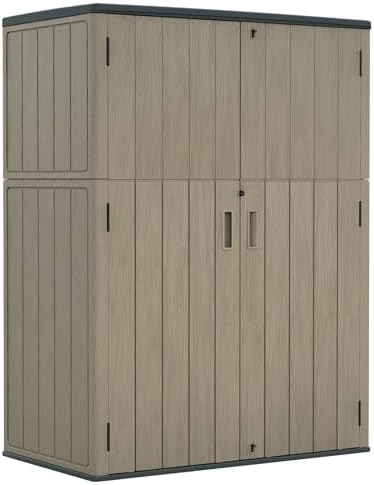 ZZM 57 Cu.ft Outdoor Storage Shed with Floor HDPE Double-Wall Resin Sheds Outdoor Storage, Lockable Weatherproof Storage Cabinet Fit for Garden Tools, Garage can, Bike, Patio Furniture, Brown by ZZM