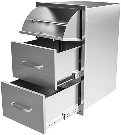 Outdoor Kitchen Drawers Stainless Steel, BBQ Drawer Inserts for Built-in Patio Grill Station, 17''W x 30''H x 21''D by MIGODA