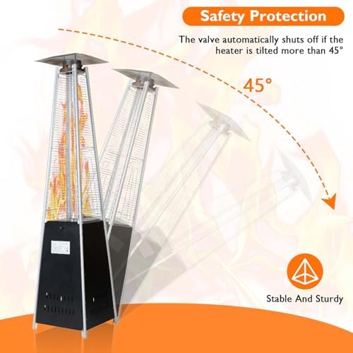 48,000 BTU Propane Patio Heater with Wheels, Quartz Glass Tube Pyramid Design, Includes Cover - Perfect for Parties, Backyard, Garden, Poolside, Commercial & Residential Use (Black) - Image 4