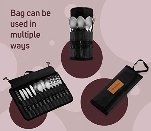 13 Piece Stainless Steel Family Cutlery Picnic Utensil Set with Travel Case for Camping | Hiking | BBQs - Includes Forks | Spoons | Knifes | Chopstick, Plus Nylon Commuter Case (Black) - Image 6