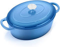 E-far 7QT Oval Dutch Oven Pot with Lid, Blue Enameled Cast Iron Dutch Oven by E-far