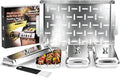 BBQ Vegetable Grill Basket Set, 4 Piece Stainless Steel Grill Pan Set with Universal Handle & lid, Dishwasher Safe, for Outdoor Cooking, Camping, Picnic, For Grilling Fish Veggies & Meats by SearCook