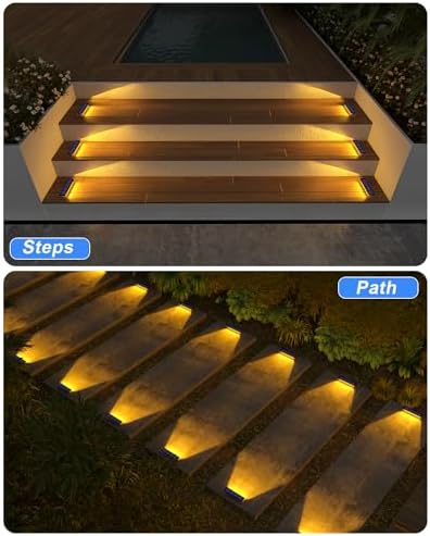 DetarZinLED Solar Step Lights Outdoor IP68 Waterproof 4 Pack Warm White - Image 4