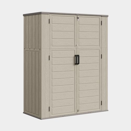 Aoxun 61 Cu.Ft Outdoor Storage Shed, Widened Outdoor Storage Cabinet Waterproof Vertical Resin Shed with Floor for Garden Tools, Pool Equipment, Easy to Assemble(Beige) - Image 7