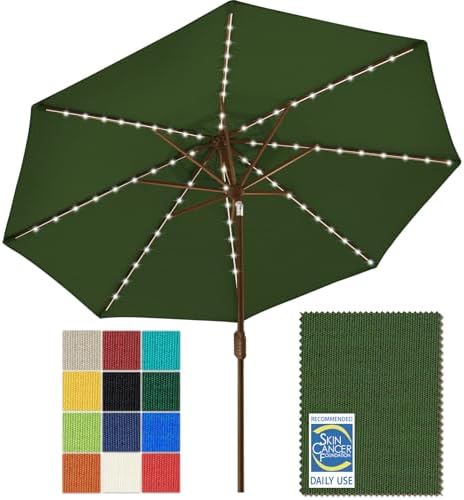 EliteShade USA 10-Year-Non-Fading 9ft Market Patio Umbrella, Commercial Grade Table Sun Umbrella with 80 Solar LED Lights, Crank Open, Windproof & UPF 50+ UV Protection for Garden, Deck, Pool, Backyard, Fern by EliteShade