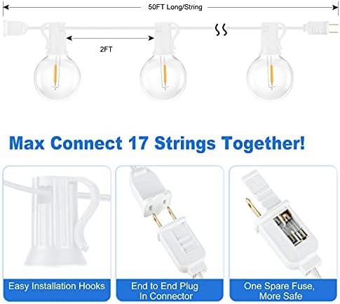 100ft Outdoor G40 LED Globe String Lights Dimmable Shatterproof Waterproof - Image 6