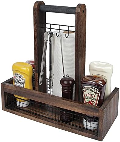 J JACKCUBE DESIGN Rustic Wood Tabletop Organizer for Outdoor Dining, Grill, BBQ Condiment, Spices, Spatula, Tong, Utensil Holder and Paper Towel Serving Caddy - MK718A (Rustic Wood) by JACKCUBEDESIGN