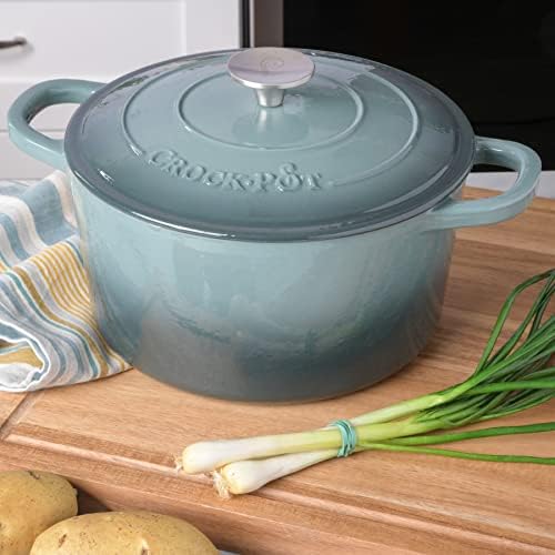 Crock Pot Artisan 5-Quart Round Enameled Cast Iron Dutch Oven – Slate Gray, Heavy-Duty Cookware for Slow Cooking, Roasting, Baking with Lid (Pack of 2) - Image 5