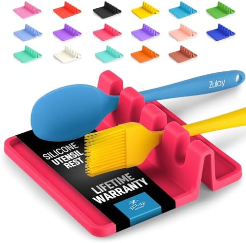 Zulay Kitchen Silicone Utensil Rest with Drip Pad for Multiple Utensils - BPA-Free, Heat-Resistant Spoon Rest & Spoon Holder for Stove Top - Kitchen Utensil Holder for Ladles & Tongs - Honeysuckle by ZulayKitchen
