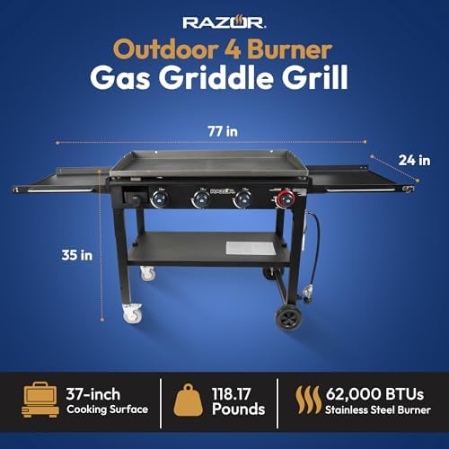 Razor Griddle 4-Burner Portable Outdoor Flat-Top Griddle with Foldable Prep Shelves, 37" Propane Gas Grill - Image 3