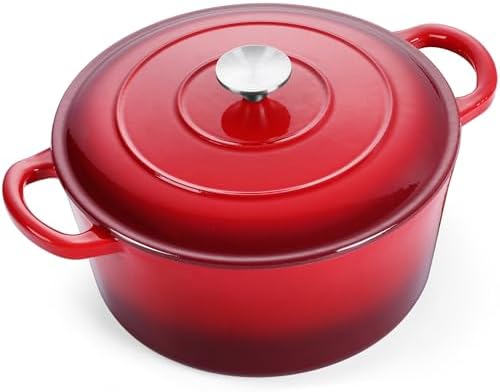 E-far 7QT Enameled Dutch Oven, Cast Iron Dutch Oven Pot with Lid for Cooking/Bread Baking/Braising/Roasting/Stewing, Heavy Duty Round Nonstick Cookware Safe for Induction & Oven - Red by E-far