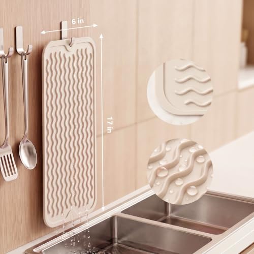 MicoYang Silicone Dish Drying Mat for Multiple Usage,Easy clean,Eco-friendly,Heat-resistant Silicone Mat for Kitchen Counter,Sink,Bar,Bottle,or Cup Tapioca M 17 inches x 6 inches - Image 2