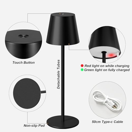 Kakanuo Black Cordless Table Lamp Rechargeable, 4 Pack Set Battery Operated - Image 4