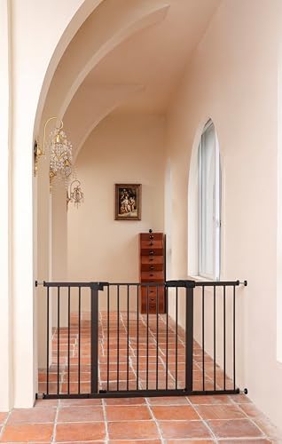 55.98"-58.15" Baby and Pet Safety Gate, 30" Tall Metal Walk-Thru Gate for Doorways & Stairs, Easy One-Hand Open, Dual Lock, Extensions & Wall Mounts Included (Brown, 29"-57" W x 30.5“H) by SafeGo