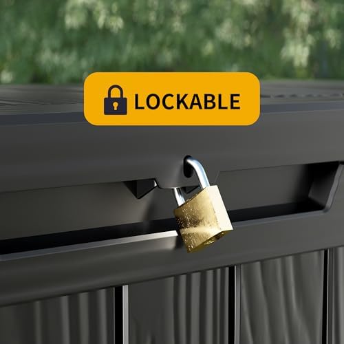 Outdoor Storage Box Waterproof, 150 Gallon Lockable Resin Deck Box Large, Patio Storage Bin for Pool Accessories Cushion Furniture, Garden Tools, UV-Resistant Outside Delivery Black - Image 4
