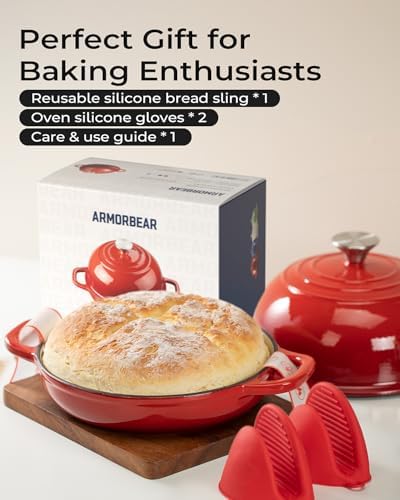 9.5-Inch Enameled Cast Iron Sourdough Bread Oven, Dome Lid,Red - Image 4