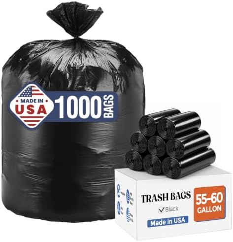 Delxo 55-60 Gallon Trash Bags, 1000 Count, 38×58' Large Black Garbage Bags by Delxo