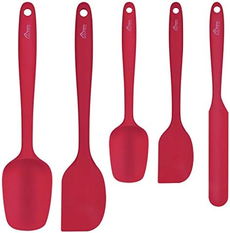 HOTEC BPA Free Silicone Rubber Spatula Set, Red, Set of 5 by Hotec