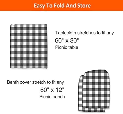 5ft 60" Picnic Table and Bench Cover, 3 Pack, Black-White Checkered - Image 5