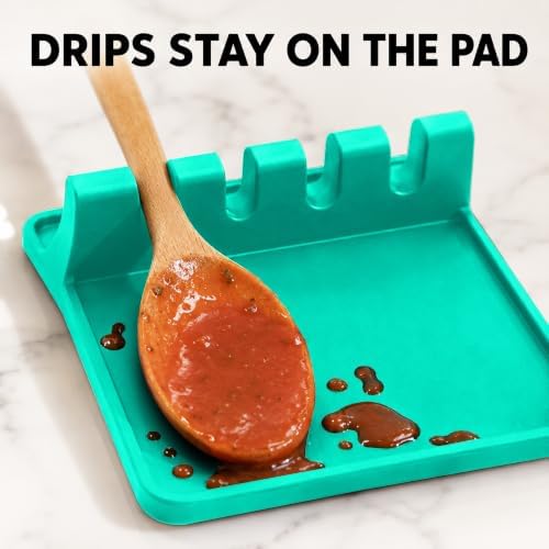 2 Pack Aqua Green Silicone Spoon Rest for Stove Top Kitchen Spoon Holder Set - Image 4