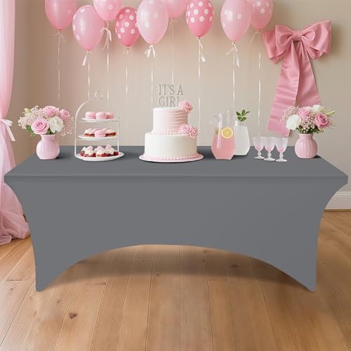 Smiry 2 Pack Spandex Table Cloth 6FT, Elastic Fitted Grey Tablecloth - Image 6