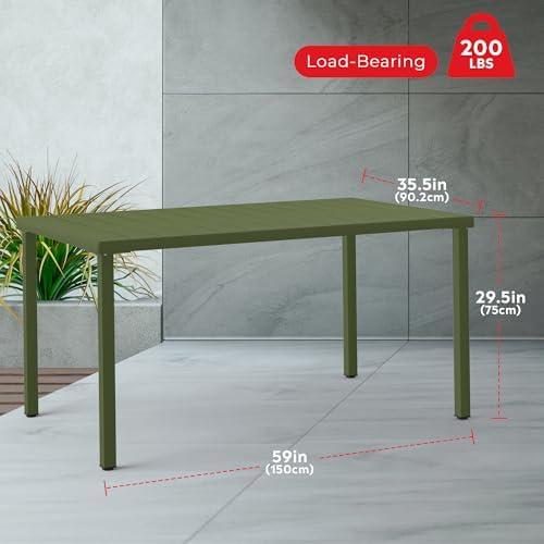 Costaelm Outdoor Dining Table for 6, Rectangular Metal Patio Table, 6-Person Weather Resistant Steel Slat Table for Lawn Garden Backyard, Olive Green - Image 2