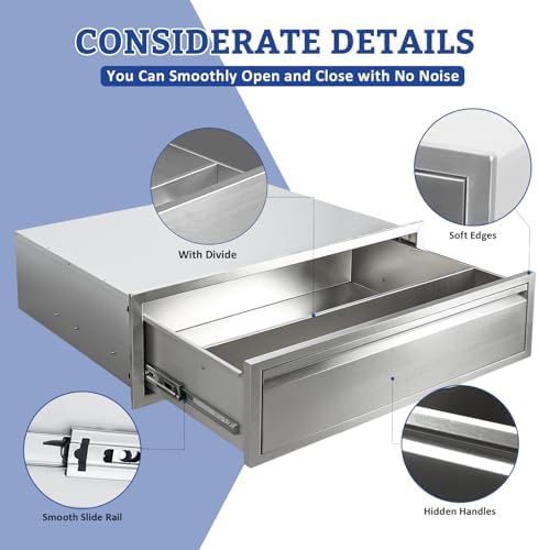 Outdoor Kitchen Drawers 30" W x 10" H x 23" D Flush Mount BBQ Single Drawers with Divider Stainless Steel Built-in Drawer for Outdoor Kitchen Island Patio Grill Station - Image 3