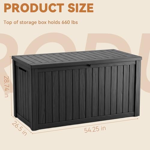 180 Gallon Outdoor Storage Box Waterproof, Resin Lockable Deck Box with Lid, Large Capacity Weatherproof Container for Patio Furniture, Side Table and Cushions (Black, 180 Gallon) - Image 3