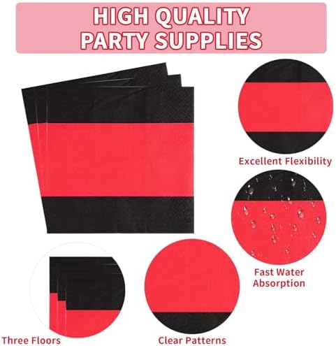 Grencian 96Pcs Red and Black Birthday Party Decorations, Serves 24 - Image 4