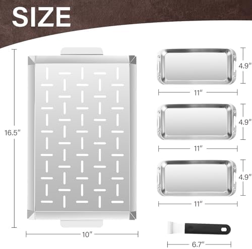 BBQ Vegetable Grill Basket Set, 4 Piece Stainless Steel Grill Pan Set with Universal Handle & lid, Dishwasher Safe, for Outdoor Cooking, Camping, Picnic, For Grilling Fish Veggies & Meats - Image 2