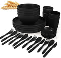 Wrova Wheat straw dinnerware set of 28 - Bowls and Plates Set for Dorm - Microwave and Dishwasher safe dish sets for kitchen,camping,indoors and out doors.Black by WROVA