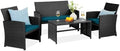 Best Choice Products 4-Piece Outdoor Wicker Patio Conversation Furniture Set for Backyard w/Coffee Table, Seat Cushions - Black/Peacock by BestChoiceProducts