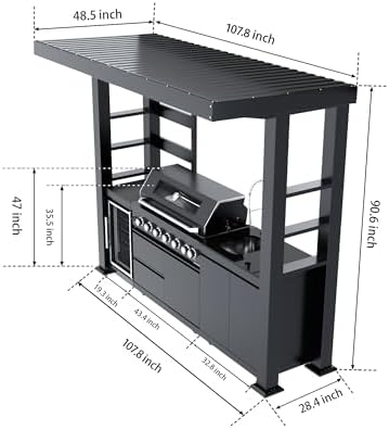 108-Inch 6-Burner 85000 BTU Natural Gas Grill Island with Shed, 304 Stainless Steel Black, 684 Sq.In Cooking Area, Wine Cooler, Rotisserie, Granite Countertops for Backyard BBQ, Black - Image 2