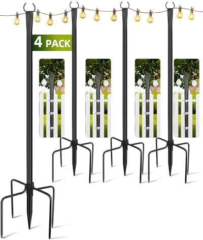String Light Poles for Outside, 4 Pack 10 ft Adjustable Light Poles by Unknown