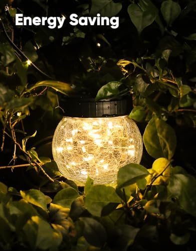 PARTPHONER Solar Lanterns Solar Lights Outdoor Waterproof 18-Pack, Solar Powered Hanging Lights Cracked Glass Hanging Globes for Christmas Decoration, Shepherd Hook, Garden Tree Ornaments - Image 7