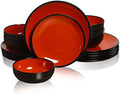 TP 18-Piece Melamine Dinnerware Sets, Service for 6, Black&Red by TastePrime
