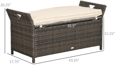 Outsunny 29 Gallon Patio Wicker Storage Bench Outdoor PE Rattan Cream White - Image 3