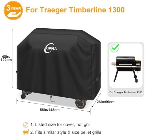 Kipiea 600D Heavy Duty Grill Cover for Traeger Timberline 1300, Waterproof Wood Pellet Smoker Cover with Windproof Buckles, Pellet BBQ Grill Covers for Outside Anti-UV, No Tear, No Fading - Image 2