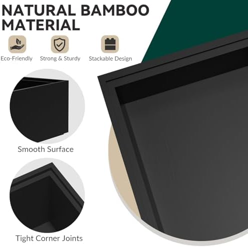 Lixple Bamboo Kitchen Drawer Organizer, 2 Pack, 17" x 6" x 2", Black - Image 5
