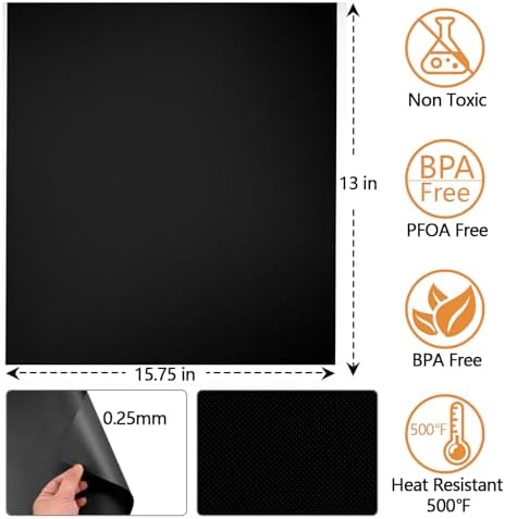 Reusable Grill Mats for Outdoor Grill Set of 6,Heavy Duty Non-Stick BBQ Mats & Oven Liner,Easy to Clean,Works on Gas, Charcoal & Electric Grills - 15.75 x 13 Inch,Black - Image 3