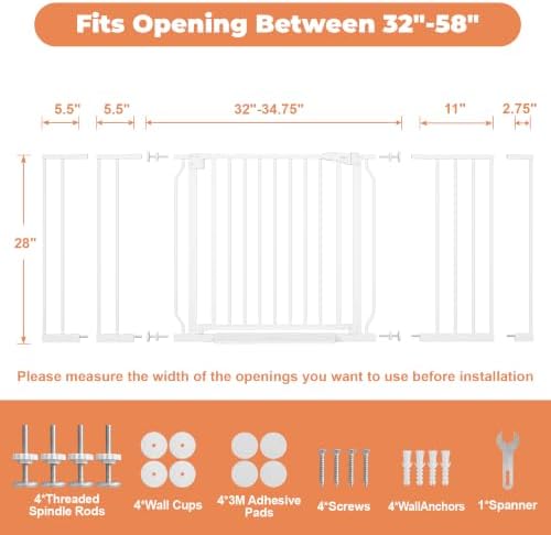29"-58" Extra Wide Baby Gate, No Drilling Auto Close Dog Gate, White - Image 6