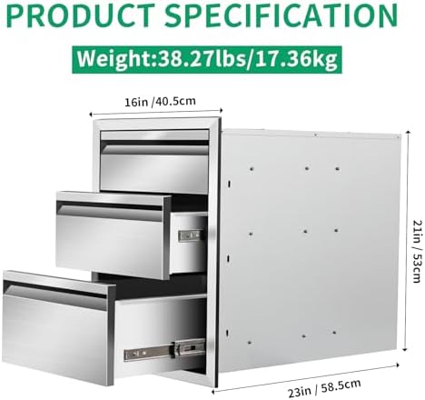 Outdoor Kitchen Drawers 16" W x 21" H x 23" D Stainless Steel Triple Drawers with Hidden Handle for BBQ Island, Patio Grill Station & Outdoor Kitchen Cabinets - Image 2