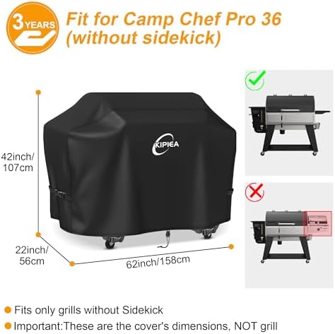 Kipiea 600D Heavy Duty Pellet Grill Cover for Camp Chef Woodwind Pro 36 & Woodwind 36, Waterproof Wood Pellet Smoker Cover with Windproof Buckles, UV Resistant, No Tear, No Fading - Image 2