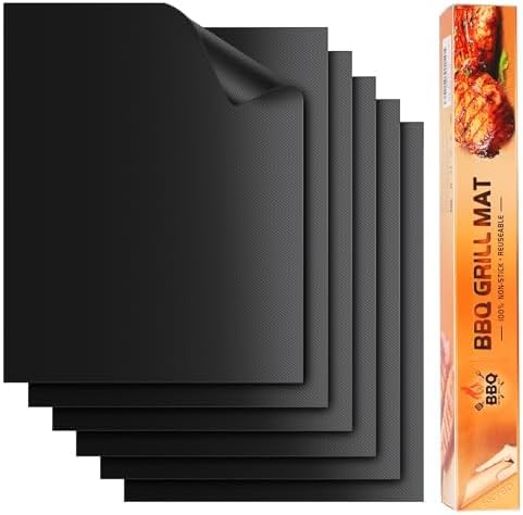 Grill Mats - Nonstick Teflon BBQ Mats, Reusable & Easy to Clean (Set of 6), 15.8 x 13-Inch, Black by SKYBD