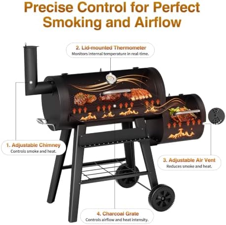KingChii 547 SQ.IN. Charcoal Grill and Smoker Combo, Offset Charcoal Wood Smoker Grill for Outdoor Patio BBQ Grilling, Black - Image 5