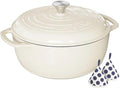 Umite Chef 6QT Enameled Cast Iron Dutch Oven with Lid, Versatile Heavy-Duty Cookware Pot for Baking Bread, Braising, Soups & Stews, Oven & Stovetop Safe with Heat Resistant Gloves（Cream White） by UmiteChef