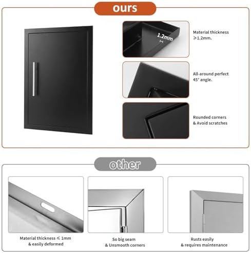 JIE JIN Outdoor Kitchen Doors 17" W X 24" H Single Doors 1.2mm Thickness Stainless Steel BBQ Access Door BBQ Island Doors Outdoor Kitchen Accessories Door for Outdoor Kitchen BBQ Island (Black) - Image 6